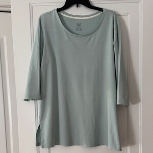 Isaac Mizrahi Live Pima Cotton Tunic 1X Muted Sage Blue Gray 3/4 Sleeve